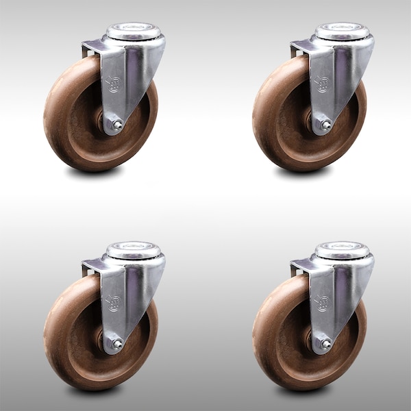 4 Inch SS High Temp Glass Filled Nylon Wheel Swivel Bolt Hole Caster Set SCC